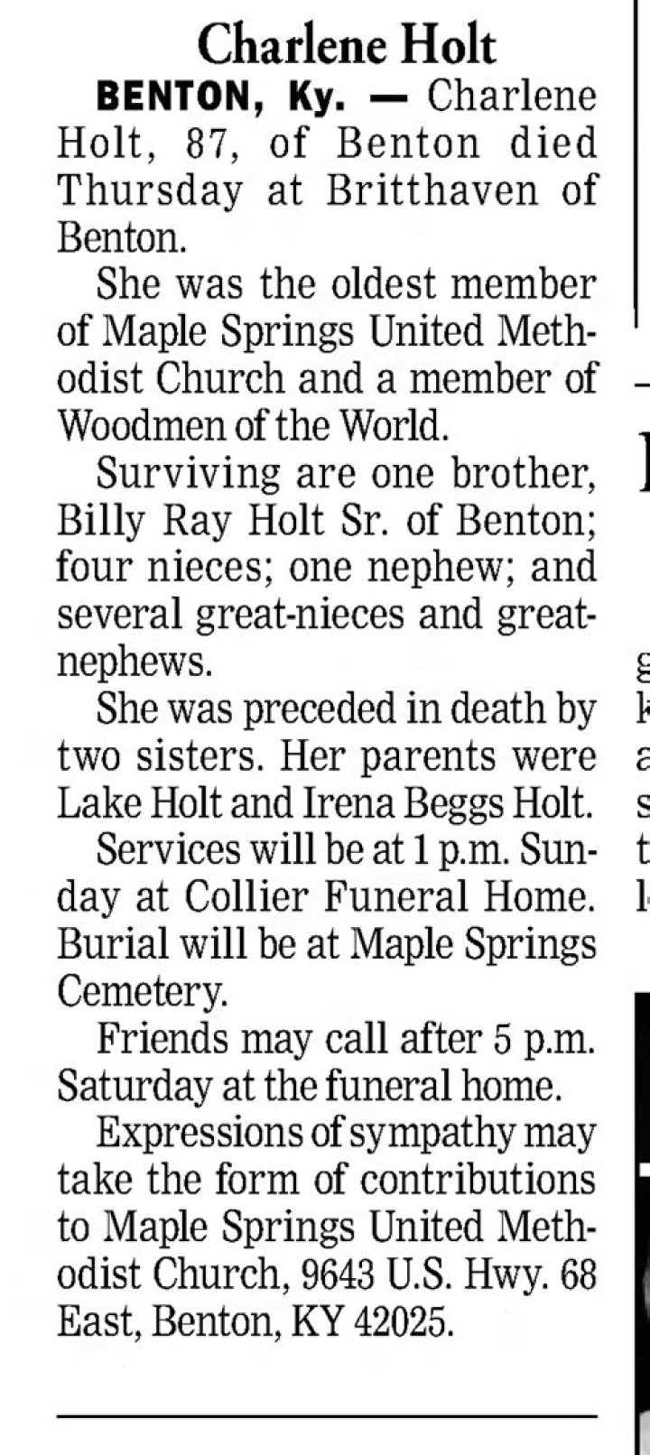 Death Certificate Obituary Charlene Holt Cause Of Death Sample